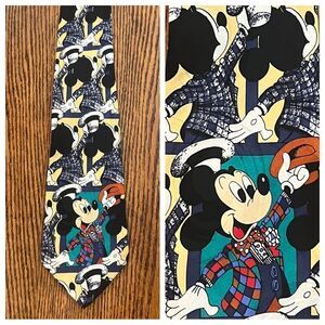 Vintage Disney Mickey Mouse Showtime Entertainment Tie Navy & Tan Silk